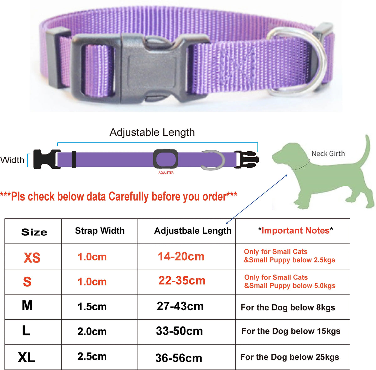 Adjustable Nylon Dog Collar