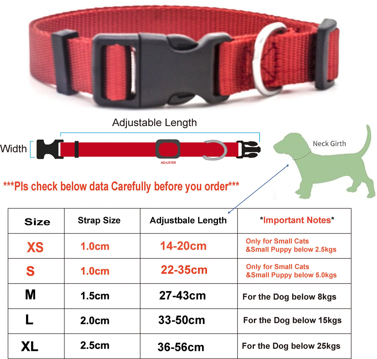 Adjustable Nylon Dog Collar