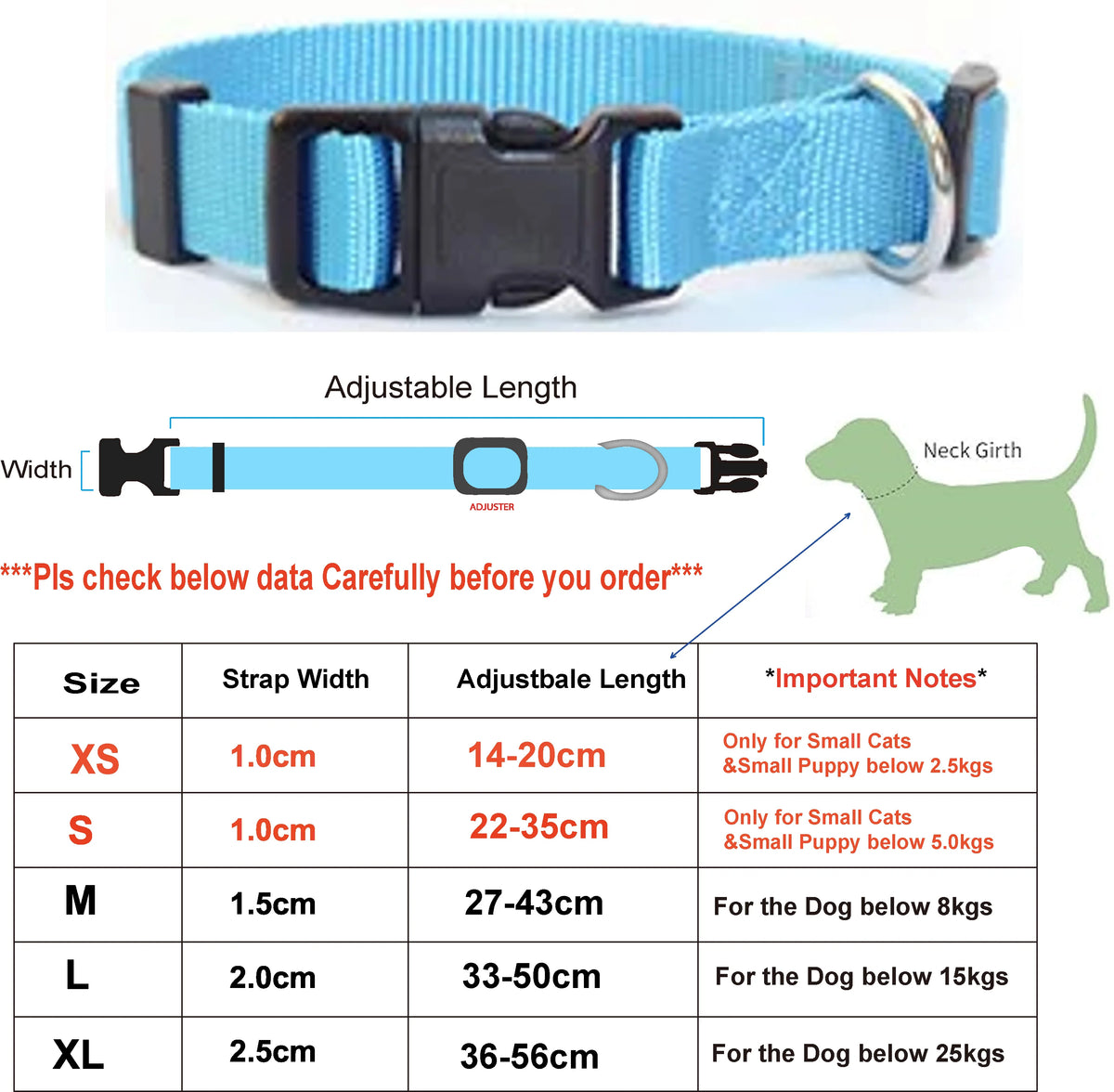 Adjustable Nylon Dog Collar